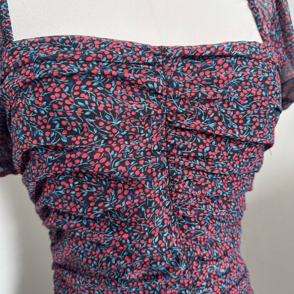 NWT Floral Ruched Mini Dress Puff Sleeve Square Neck Romantic Cottagecore S - Picture 4 of 7